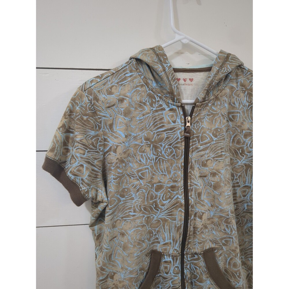 Three hearts short sleeve zip hoodie Hawaiian Brown aqua summer beach